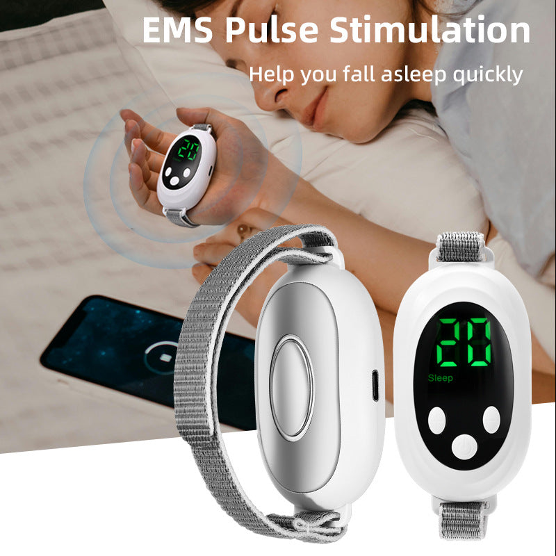 NNEDSZ White Portable Sleep Aid Device - EMS Pulse Relaxation & Stress Relief Gadget with LED Display, Adjustable Wrist Strap